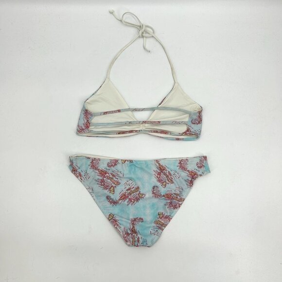 L*SPACE Blue Red White Reversible World Map Bikini Set Size Medium - Picture 2 of 7